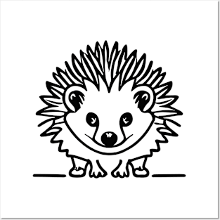 Cute hedgehog Lineart Black and White Posters and Art